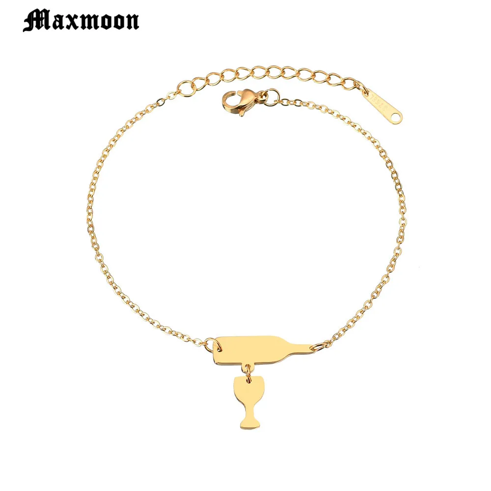 

Maxmoon 2018 New Fashion Beer Bottle Charm Bracelet for Women Lobster Clasp Red Wine Cup Anklets Female Jewelry