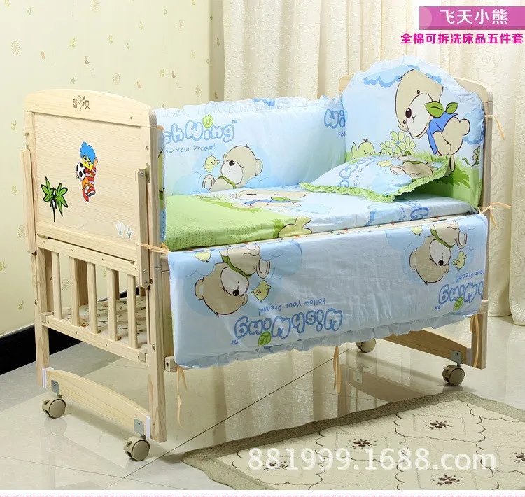 Promotion! 7pcs Newborn Baby Bedding Set 100%Cotton Baby Crib Bedding Set (bumper+duvet+matress+pillow)