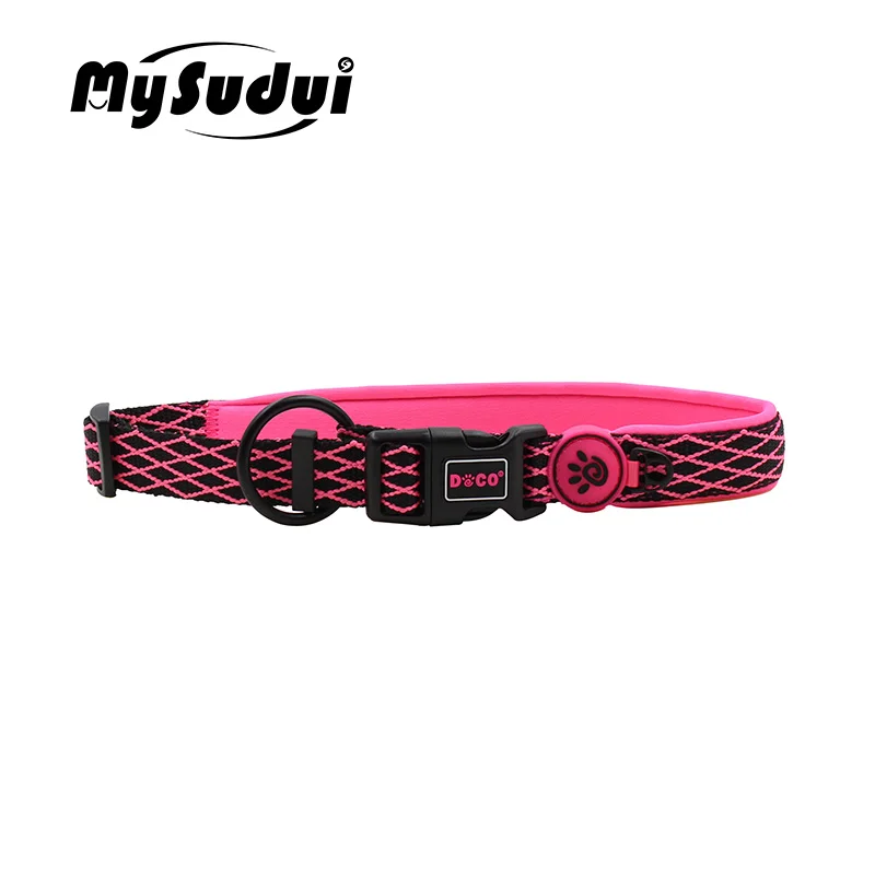 fuchsia Мягкий ошейник для питомца собаки нейлоновый тренировочный ошейник для большого питомца в полоску для средних и больших собак модный воротник Перро Mysudui - Цвет: fuchsia