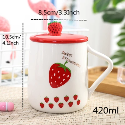 More Strawberry VILEAD 420 мл керамическая кружка клубника с крышкой милые фрукты креативные маленькие свежие бизнес офисные чашки для молока студенческие Подарочные бутылки для воды - Цвет: More Strawberry