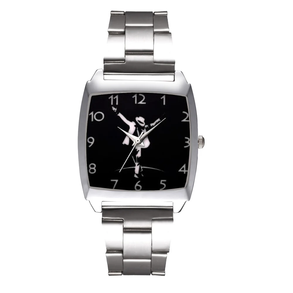 

Cartoon Michael Jackson Rectangle style dial Men's Women's Student boys girls Quartz metal steel Wrist Watch JD04