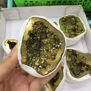 Природный Агат фрагмент жеоды Drusy Druse кварцевый Гальванизированный кластер кристаллические точки