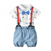 2019 summer baby boy clothing sets infant boy gentleman striped tie rompers and overalls suspender shorts outfits clothes sets