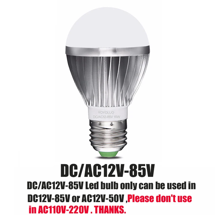 DC AC 12V -85V DC12V E27 Светодиодный светильник DC/ac12в 24 в 6 Вт 9 Вт 12 Вт 15 Вт энергосберегающие лампы SMD 2835 Светодиодный светильник без мерцания алюминиевых ламп - Испускаемый цвет: DC AC 12V -85V