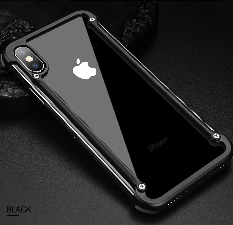 For iPhone X Black OATSBASF подушка безопасности металлический чехол для iPhone X чехол индивидуальная оболочка для iPhone X подушка безопасности металлический бампер чехол с подарочной стеклянной пленкой - Цвет: For iPhone X Black