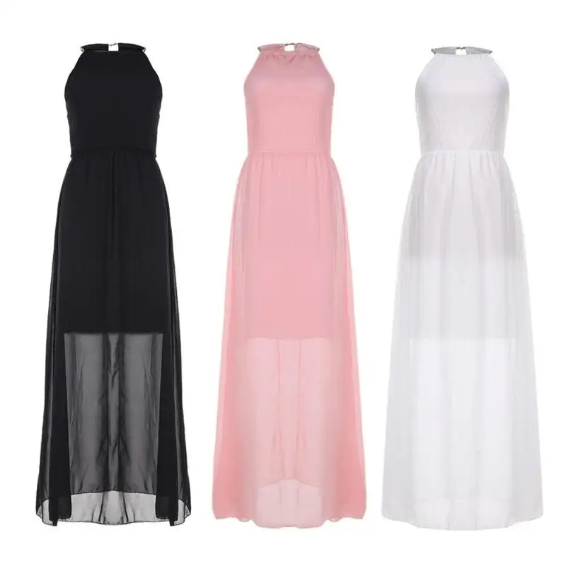 Летние шифоновые Макси платья Для женщин рукавов Холтер сексуальная одежда в