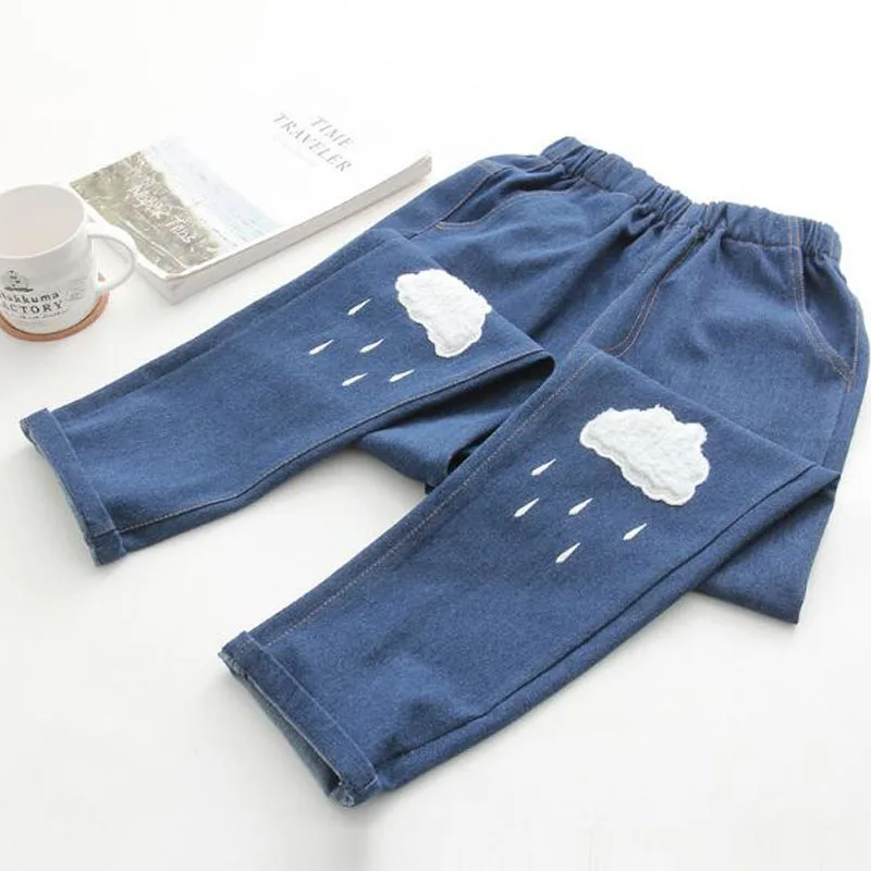 2018 женские джинсы милая нашивка &quotоблако&quot с вышивкой в виде капли дождя