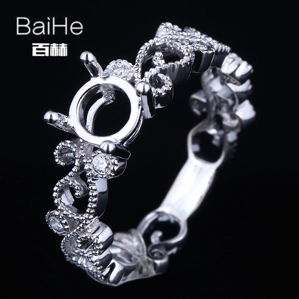 BAIHE однотонное 14K белое золото (AU585) сертифицированное круглое обручальное