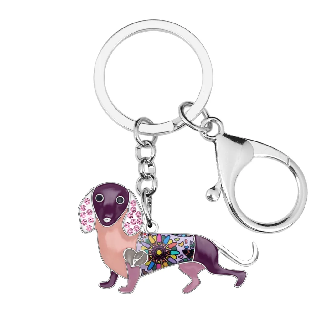 WEVENI Enamel Alloy Rhinestone Dachshund Dog Key Chains Holder Cute Animal Jewelry Gift For Women Girls Bag Purse Charms Pendant | Украшения