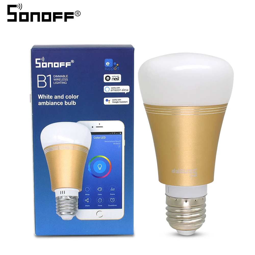 Sonoff B1 Золотая лампа E27 RGB цветная светодиодная лампочка с регулированием яркости