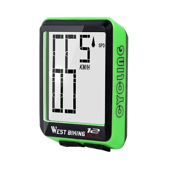 Green WEST BIKING беспроводной Велосипедный компьютер большой цифровой спидометр одометр непромокаемые Аксессуары для велосипеда подсветка велосипедный секундомер - Цвет: Green