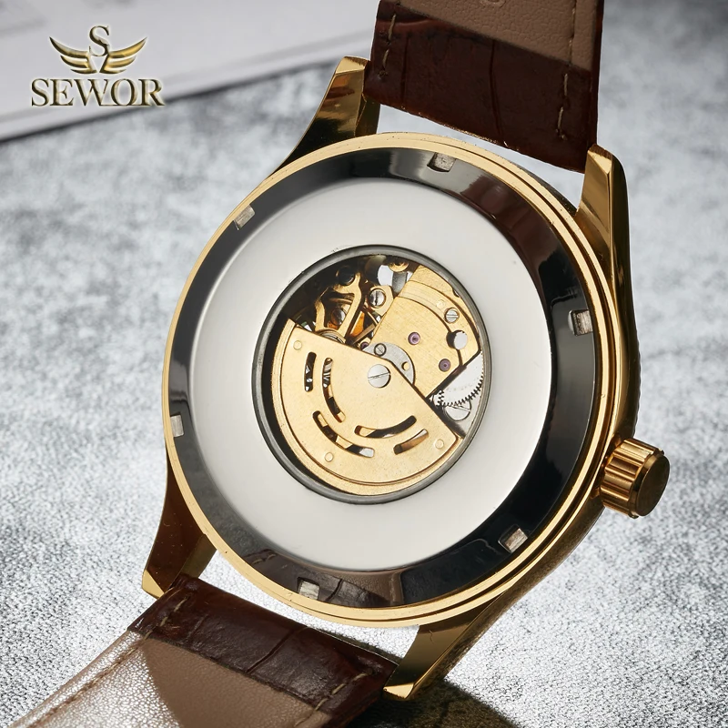 SEWOR 2019 роскошные брендовые Модные мужские механические Автоматические часы с