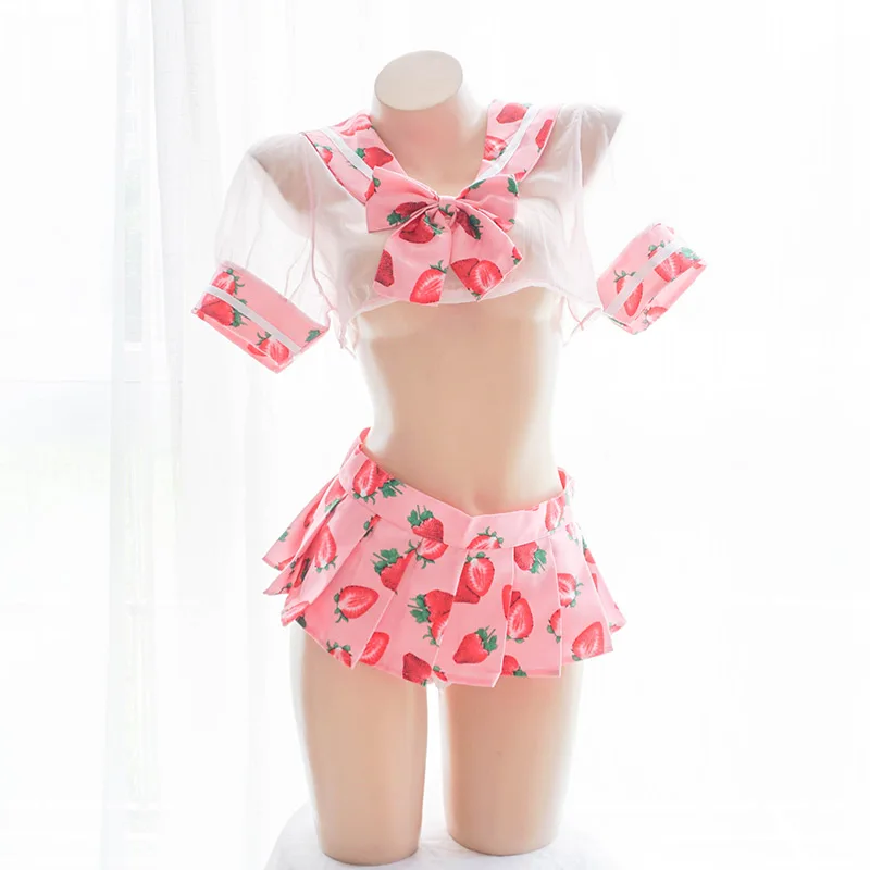 Милый костюм моряка Лолита клубника печатных Косплей Костюм Школьная форма для