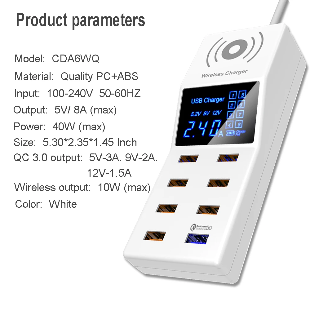 Quick Charge 3 0 QC Smart USB Зарядное устройство 8 Порты и разъёмы светодио дный Дисплей