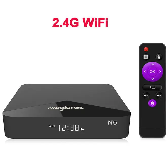 Серебристый ТВ приставка MAGICSEE N5 Android 7.1.2 ТВ OS ТВ приставка Amlogic S905X 2 Гб ОЗУ+ 16 Гб ПЗУ 100 Мбит/с BT4.1 поддержка 4K H.265 ТВ приставка - Цвет: Серебристый
