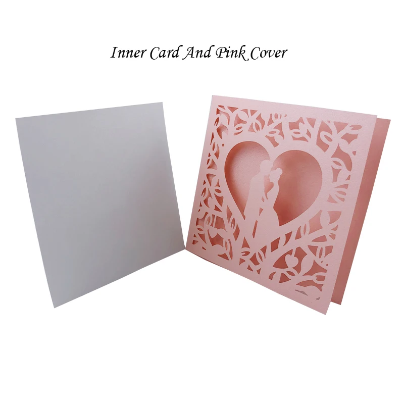 Cover And Inner Card 50 шт., синие, белые, золотые, красные, полые сердечки, лазерная резка, свадебные приглашения, открытки, открытки, вечерние открытки - Цвет: Cover And Inner Card