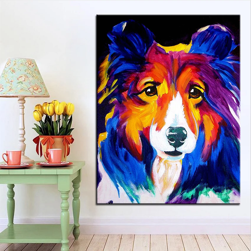 Картина маслом большого размера sheltie missy настенная живопись Домашняя