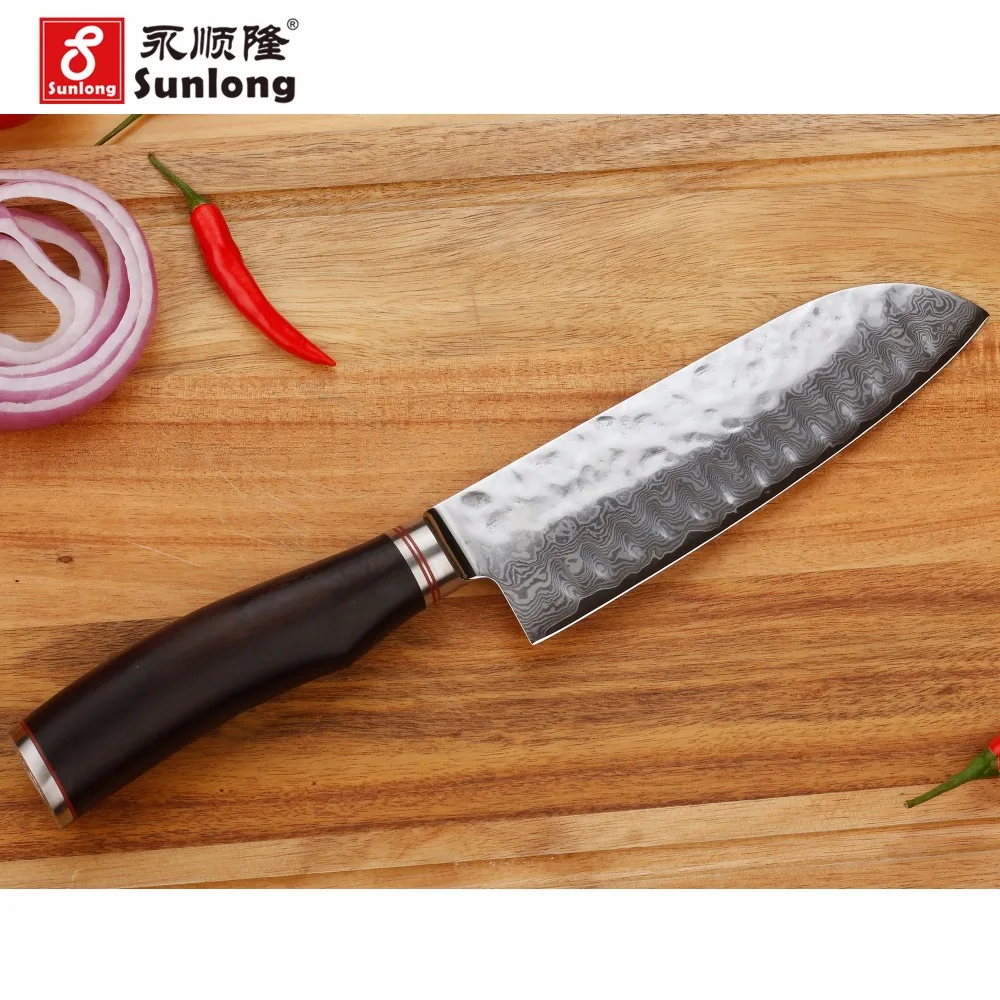 Нож шеф повара YOUSUNLONG Santoku 7 дюймов японский VG10 с деревянной ручкой из натурального