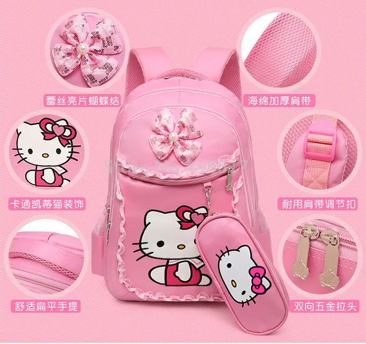 Розовый рюкзак My Melody Kitty Cat для девочек, школьная сумка с ланчем и пеналом, комплект из 3 предметов для детей, сумки для начальной школы