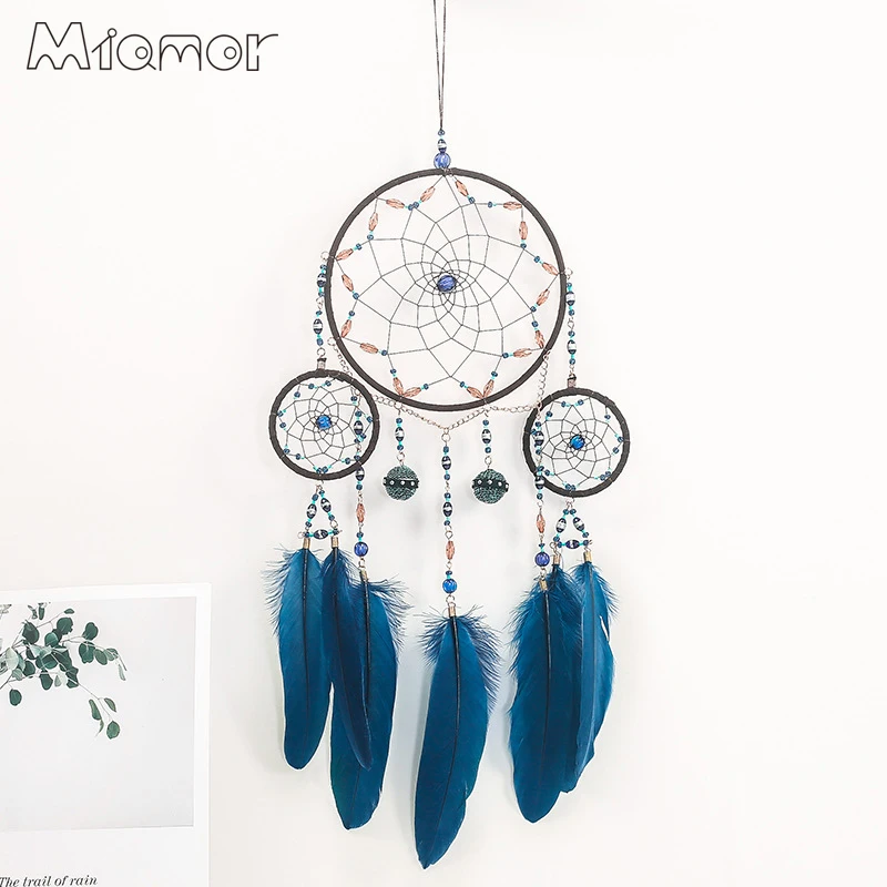 

MIAMOR Big Dreamcatcher With Blue Feather & Wind Chimes Home Bedroom Wall Hanging Decor Cafe & Bar & Wedding Pendant Gift AXR158