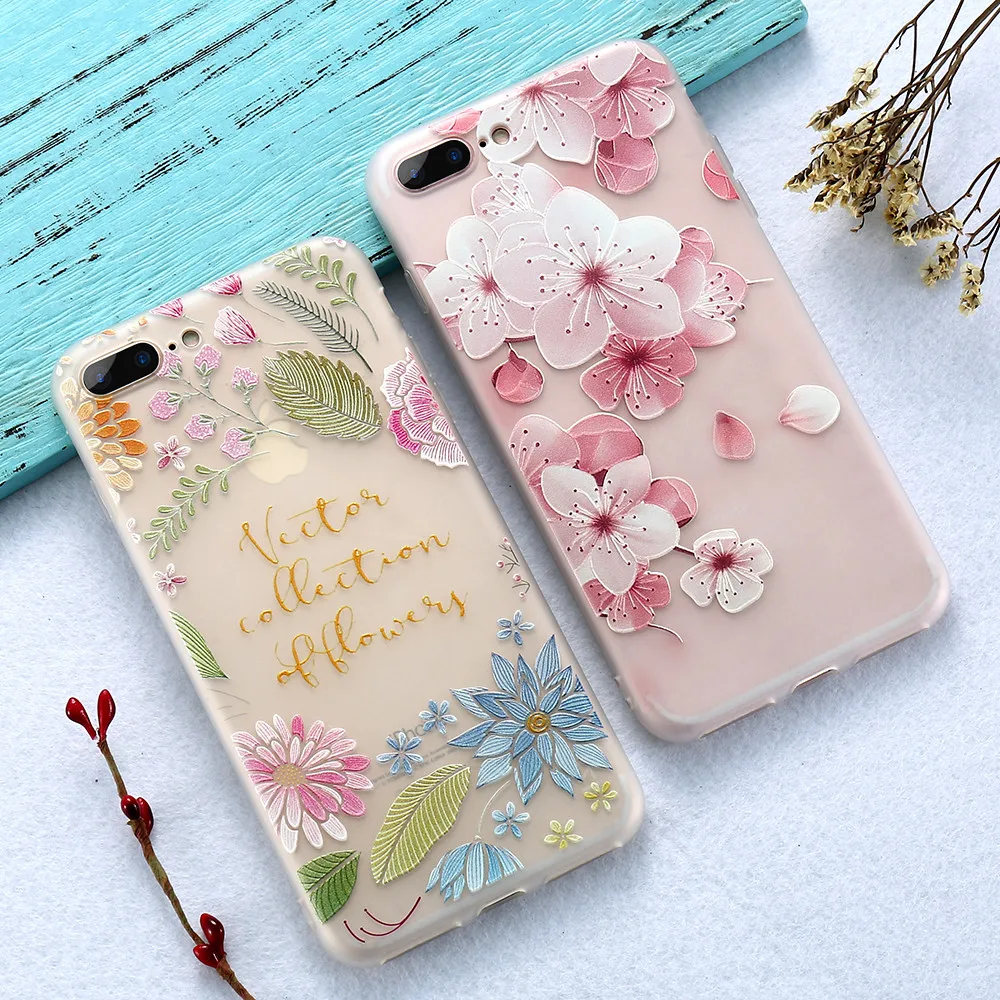 KISSCASE Cute 3D Relief Silicone Phone Case For iPhone 7 plus for X XS Max Xr 6s 6 TPU Flower Colorful Coque |