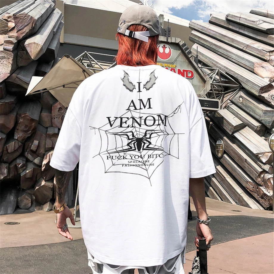 Мужские футболки с принтом паутины, уличная одежда в стиле хип-хоп, хлопковые футболки Harajuku с принтом дьявола,, летние мужские футболки HW094
