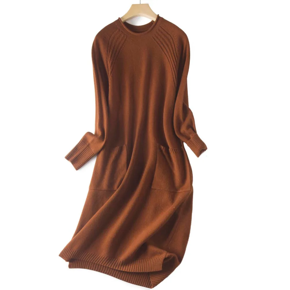 Sweater Dress Women 2018 Winter Spring High-End Pure Cashmere Wool Twist Rolled Collar Soft Cozy Oversized Vestido de Festa | Женская