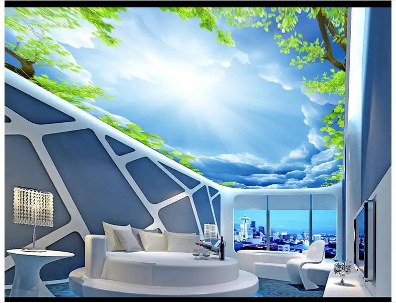 Индивидуальные 3d фото обои потолочные фрески Hd голубое небо белые облака