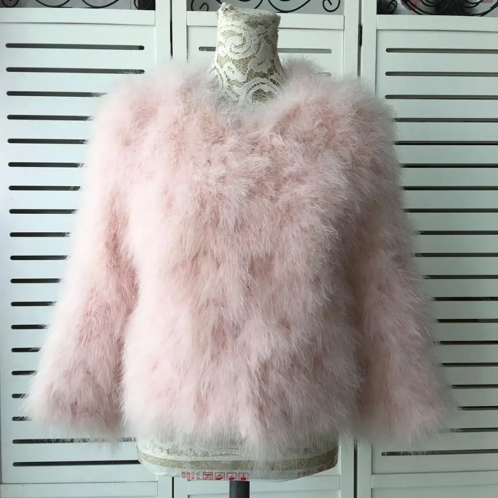 7 Light Pink Ручная работа пушистые пуховые меховые куртки вязанные из натурального меха страуса пальто для женщин розничная и серый пушистый мех Fever - Цвет: 7 Light Pink
