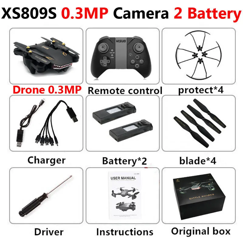 XS809S 0.3MP 2B Box VISUO XS809S Профессиональный складной Дрон с камерой 2MP HD WiFi FPV селфи широкоугольный Радиоуправляемый квадрокоптер Вертолет игрушка для мальчика VS XS816 - Цвет: XS809S 0.3MP 2B Box