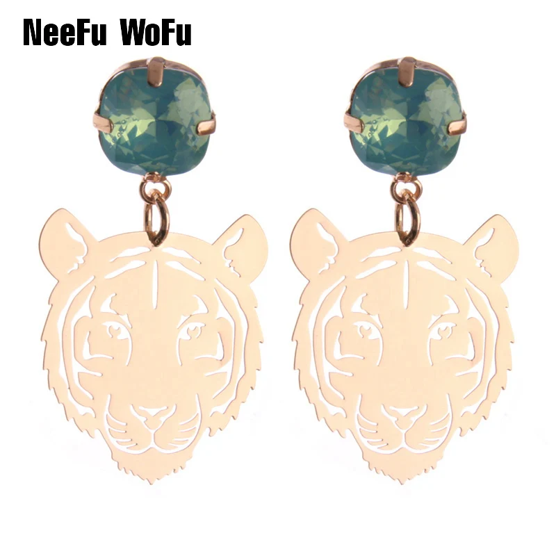 Женские леопардовые серьги NeeFu WoFu медные подвески с тигром и львом подарочные