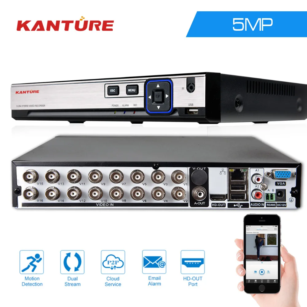 Сетевой видеорегистратор KANTURE h.265 16 каналов 5 МП AHD DVR CCTV NVR TVI CVI 4 для систем onvif IP