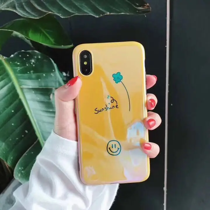 Солнце цветочек улыбающееся лицо Pattern Blue Light Высокое качество IMD TPU чехол для Iphone6 6