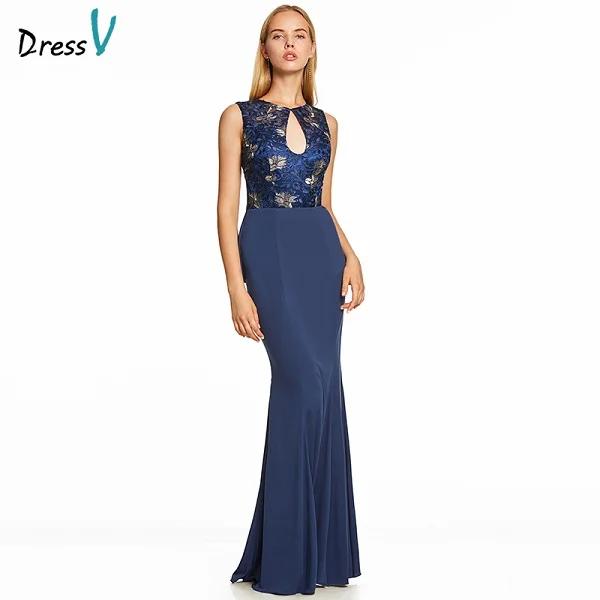 Dressv темно-Королевское синее длинное вечернее платье с открытой спиной, недорогое свадебное вечернее платье с глубоким вырезом, вечернее платье с вышивкой es - Цвет: Dark Royal Blue