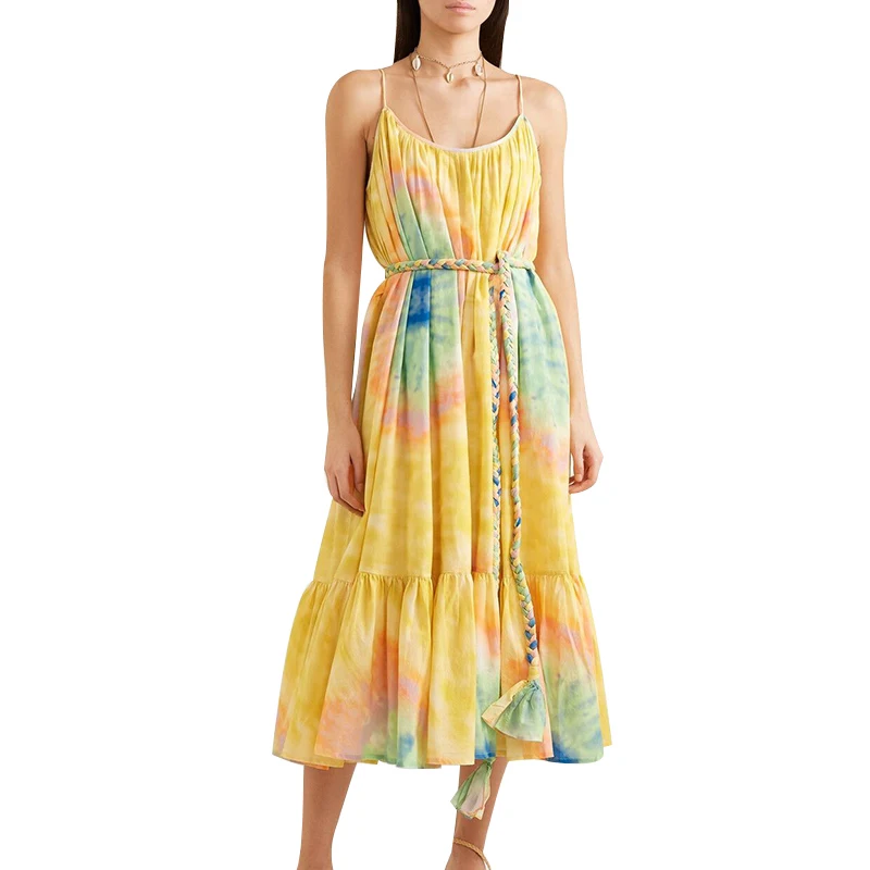 TWOTWINSTYLE, летнее женское платье без рукавов, на бретелях, с открытыми плечами, с высокой талией, с поясом, хит, цвет, платья миди, Женская мода