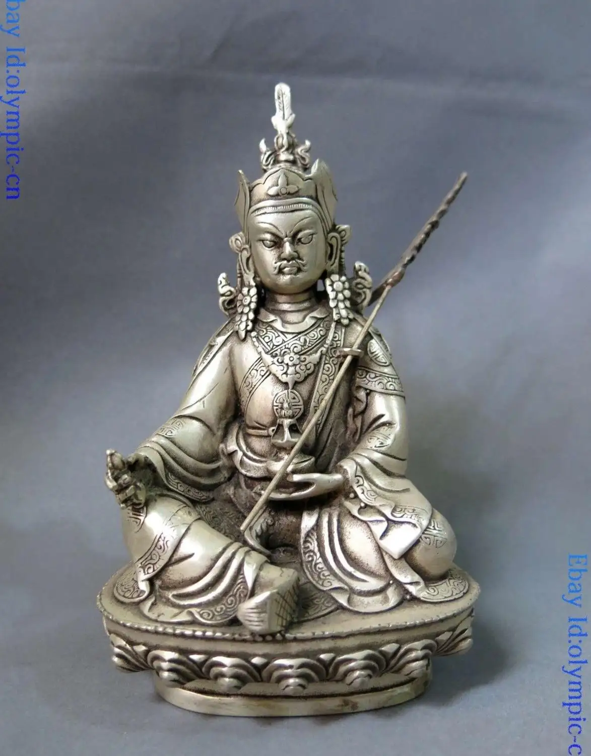 Китайский тибетский серебряный фэн-шуй буддизм счастливая статуя Падма самбава |