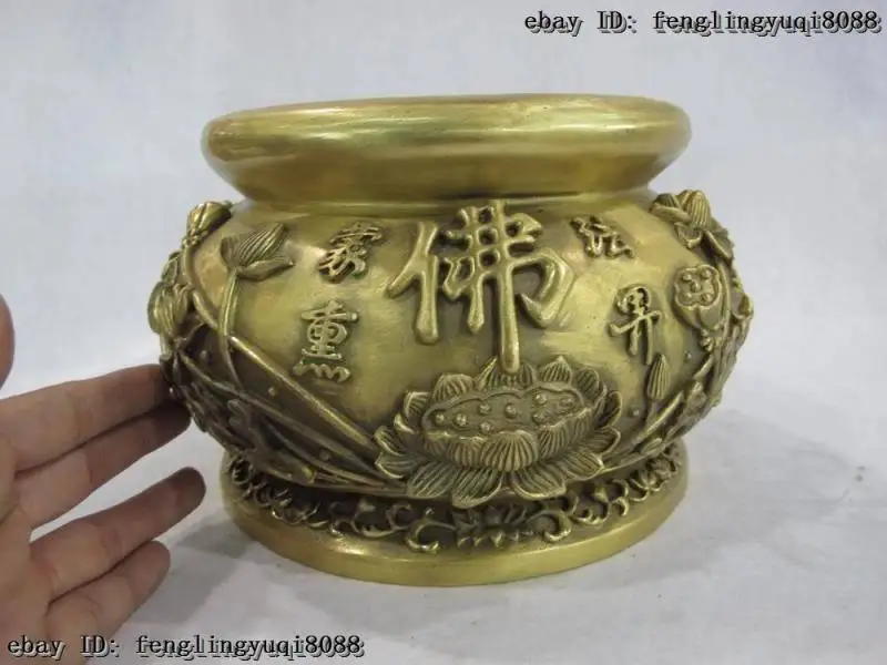 

Chinese Brass Copper lotus flower leaf root Buddha Bowl Incense burner Censer