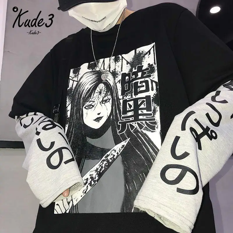 Harajuku японского аниме печати для женщин толстовка Поддельные 2 шт. О образным