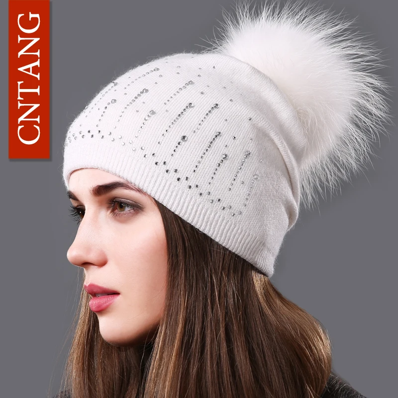 CNTANG женские шерстяные вязаные шапки модные Осень зима теплые со стразами из