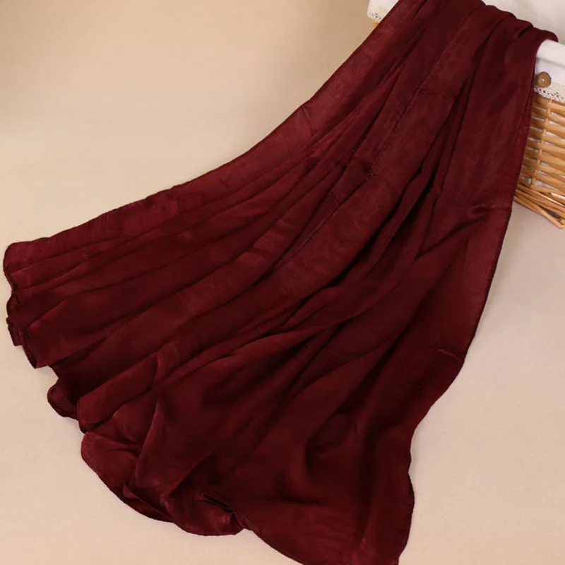 Однотонный шелковый шарф бандана женский роскошный мусульманский хиджаб шаль