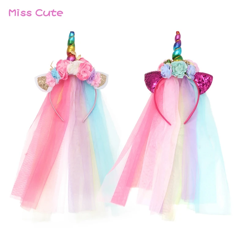 1 шт. Радужная повязка с единорогом блестящая на голову кошачьими ушками и