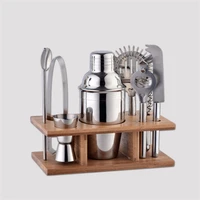 8pcs stainless steel cocktail shaker set jigger mixing spoon tong barware bartender tools wwood storage stand bars mixed drinks