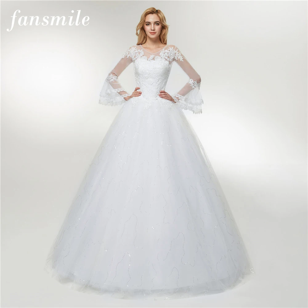 Fansmile Тюль Mariage Vestido De Noiva кружевное бальное свадебное платье размера плюс свадебное платье с аппликацией FSM-424F