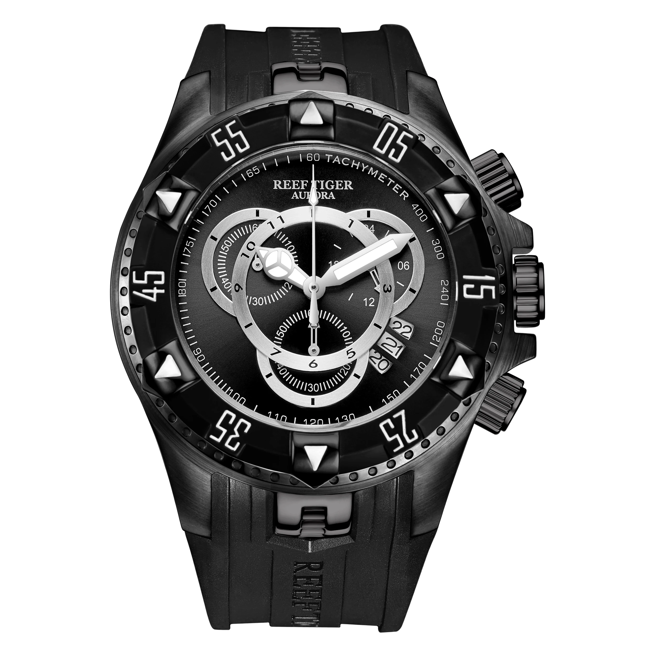 Спортивные часы Reef Tiger/RT суперсветящиеся черные повседневные с ремешком на
