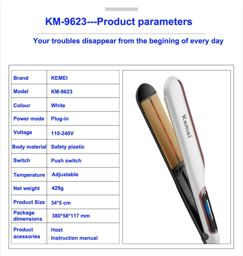 Kemei KM-9623 temperature control infrared hair straightener straight splint LCD display perm irons | Красота и здоровье