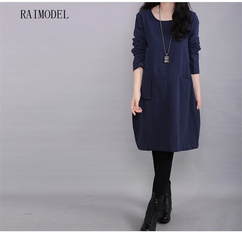 RAIMODEL 2017 Привет-q мода женщины платье с длинным рукавом pure color свободные платья