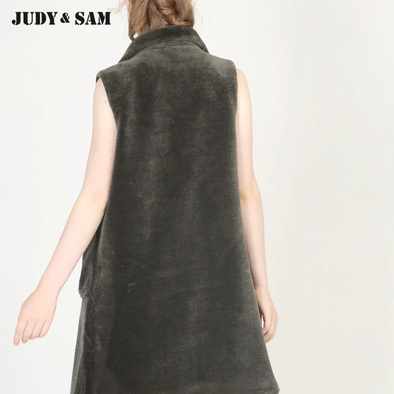 Женская Новая меховая жилетка длинная стильная натуральная оторочка из овечьей