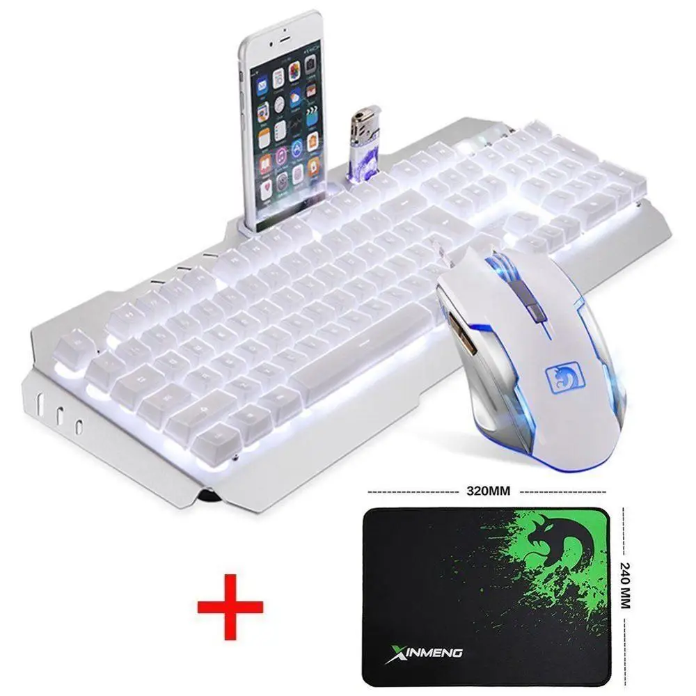 Технология M398 проводной светодиодный Эргономичный Usb игровой клавиатуры мышь комбинированная подсветка 2000 dpi комплекты оптической мыши+ коврик для мыши - Цвет: White White Light