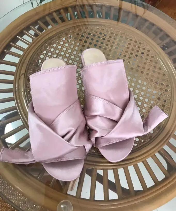 pink JAWAKYE/розовые и красные шлепанцы на плоской подошве; женские сандалии с большим бантом-бабочкой; Шелковая пляжная обувь без задника; Летняя женская обувь на плоской подошве; zapatos mujer - Цвет: pink