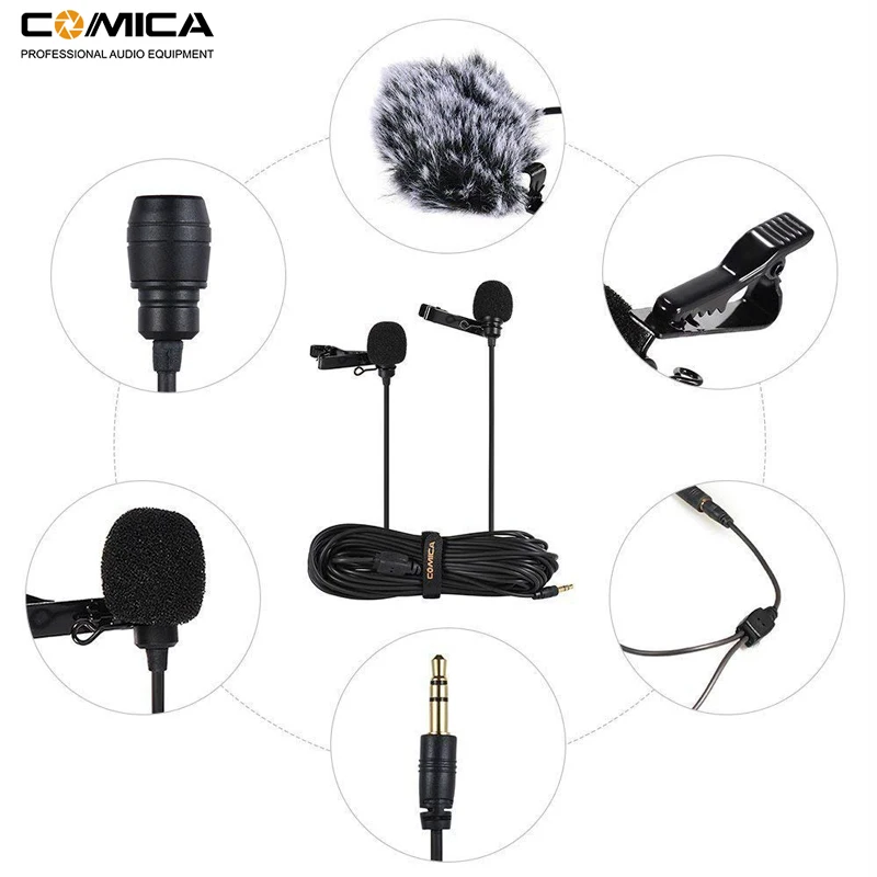 Comica CVM D02 двойной Lavalier отворотом микрофон клип на интервью для iPhone/Android смартфон Sony